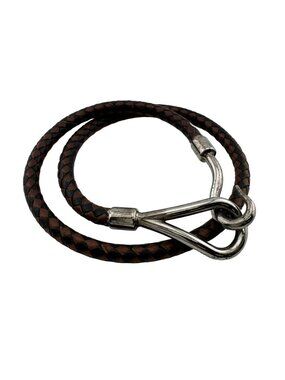 Hermes Jumbo Braided Bracelet Leather Metal Brown Black